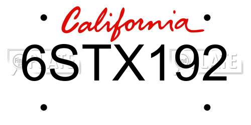 6STX192 California License Plate
