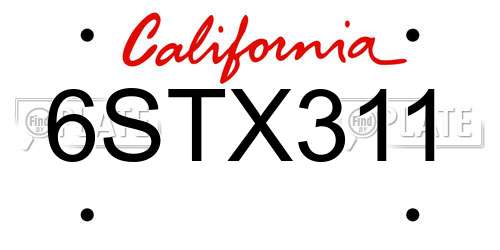 6STX311 California License Plate