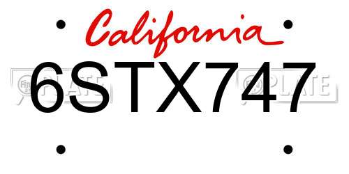 6STX747 California License Plate
