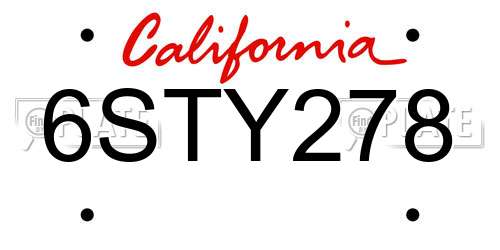 6STY278 California License Plate