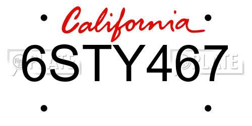 6STY467 California License Plate