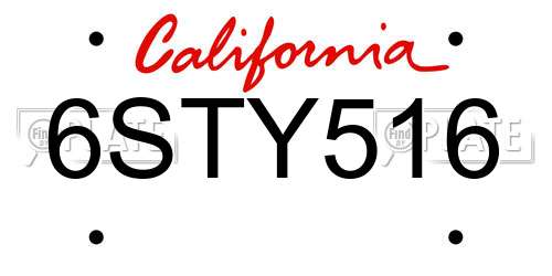 6STY516 California License Plate
