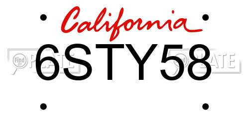 6STY58 California License Plate