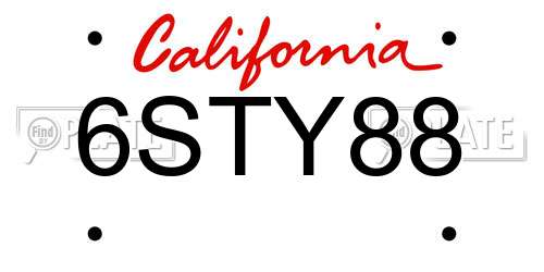 6STY88 California License Plate