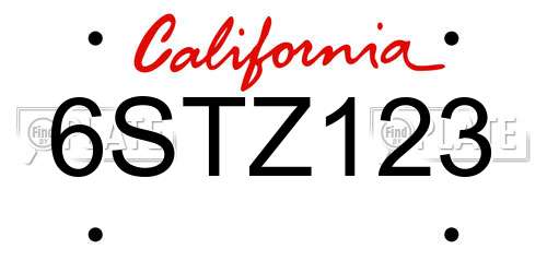 6STZ123 California License Plate