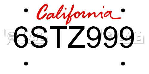 6STZ999 California License Plate