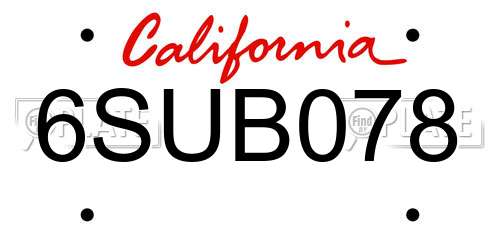 6SUB078 California License Plate