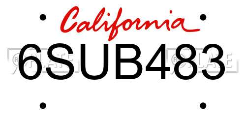 6SUB483 California License Plate