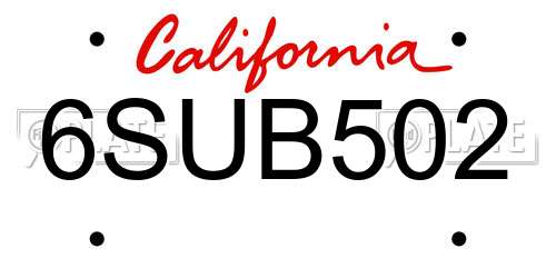 6SUB502 California License Plate