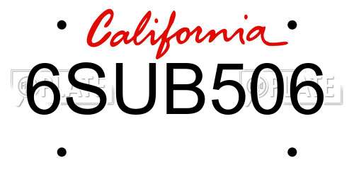 6SUB506 California License Plate