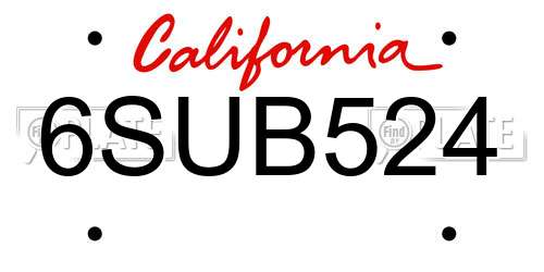 6SUB524 California License Plate