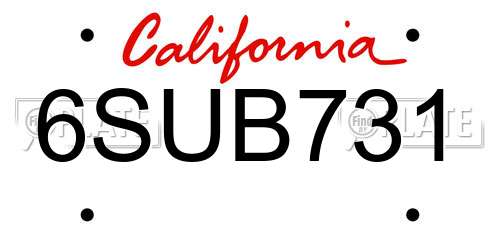 6SUB731 California License Plate