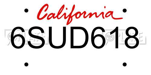 6SUD618 California License Plate