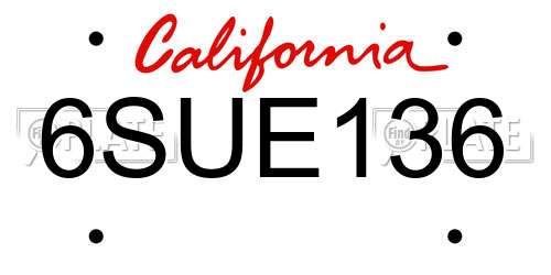 6SUE136 California License Plate