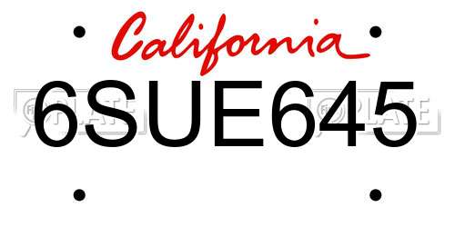 6SUE645 California License Plate