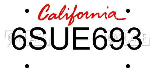6SUE693 California License Plate