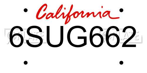 6SUG662 California License Plate