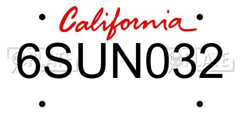 6SUN032 California License Plate