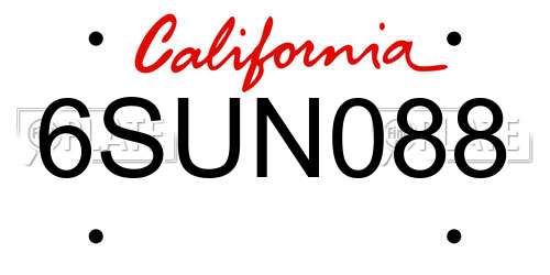 6SUN088 California License Plate