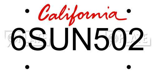 6SUN502 California License Plate