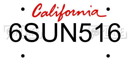 6SUN516 California License Plate