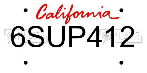 6SUP412 California License Plate