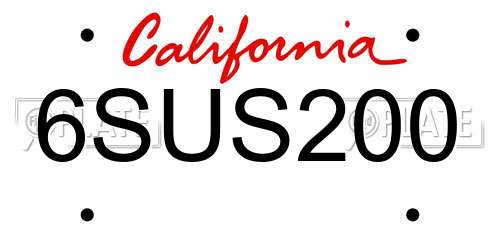 6SUS200 California License Plate