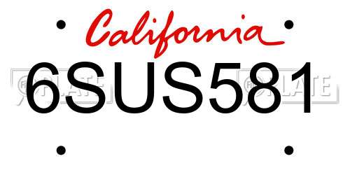 6SUS581 California License Plate