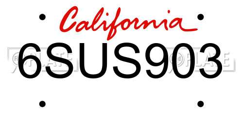 6SUS903 California License Plate