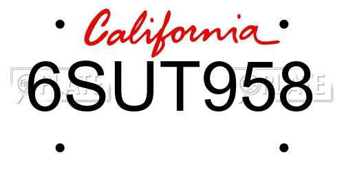 6SUT958 California License Plate
