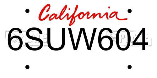 6SUW604 California License Plate
