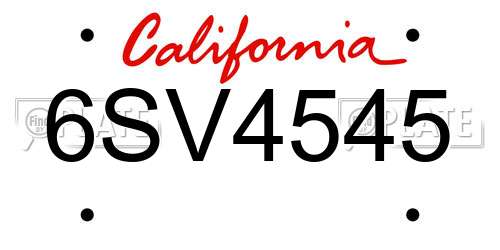 6SV4545 California License Plate