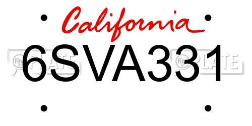 6SVA331 California License Plate