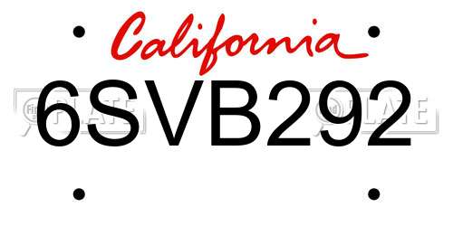 6SVB292 California License Plate
