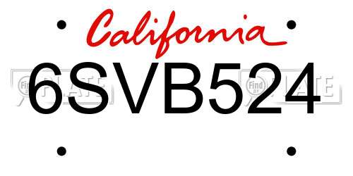 6SVB524 California License Plate