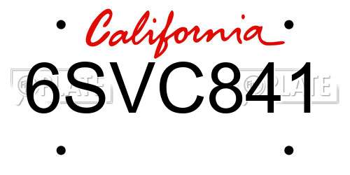 6SVC841 California License Plate