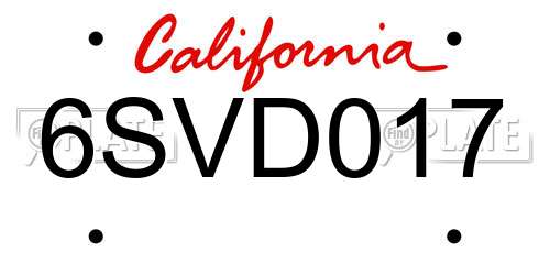 6SVD017 California License Plate