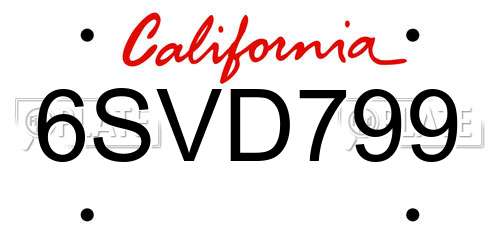 6SVD799 California License Plate