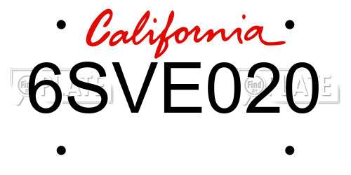 6SVE020 California License Plate