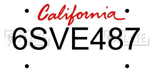 6SVE487 California License Plate