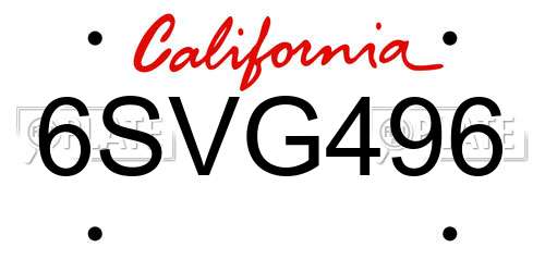 6SVG496 California License Plate