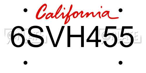 6SVH455 California License Plate