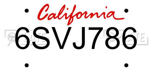 6SVJ786 California License Plate