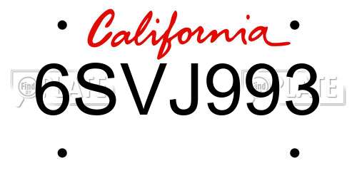 6SVJ993 California License Plate
