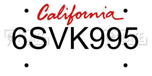 6SVK995 California License Plate