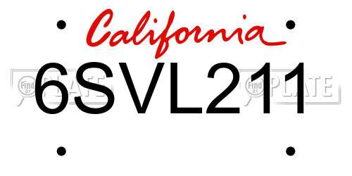 6SVL211 California License Plate