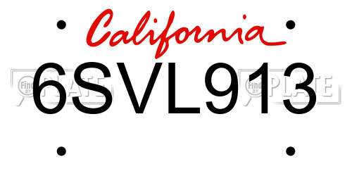 6SVL913 California License Plate