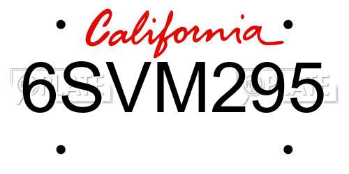 6SVM295 California License Plate