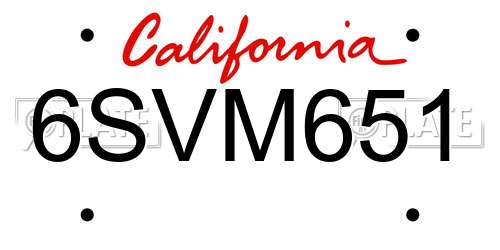 6SVM651 California License Plate