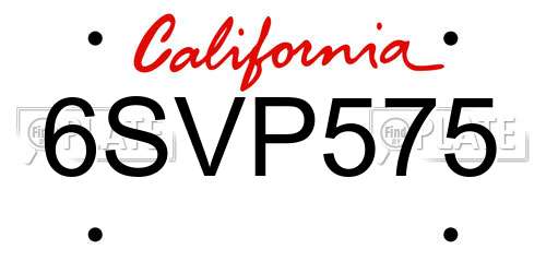 6SVP575 California License Plate